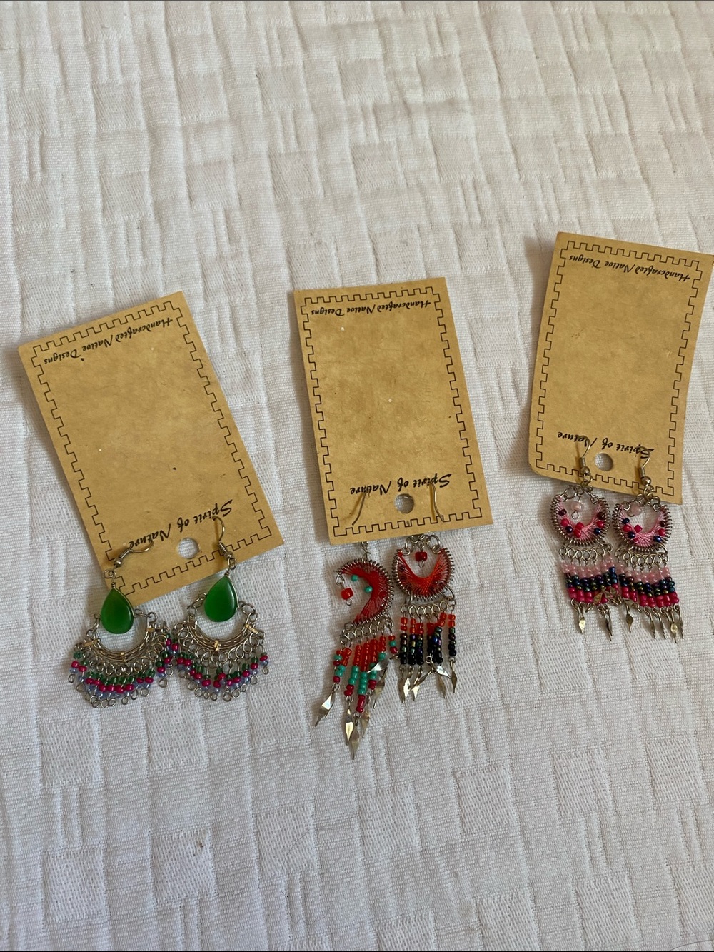Colorful Beaded Fringe Earrings - Green, Red, Pink